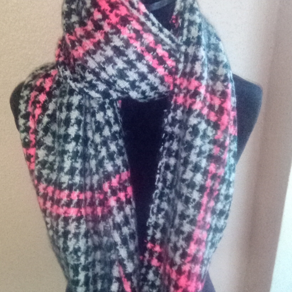 Black and Pink Plaid Infinity Scarf